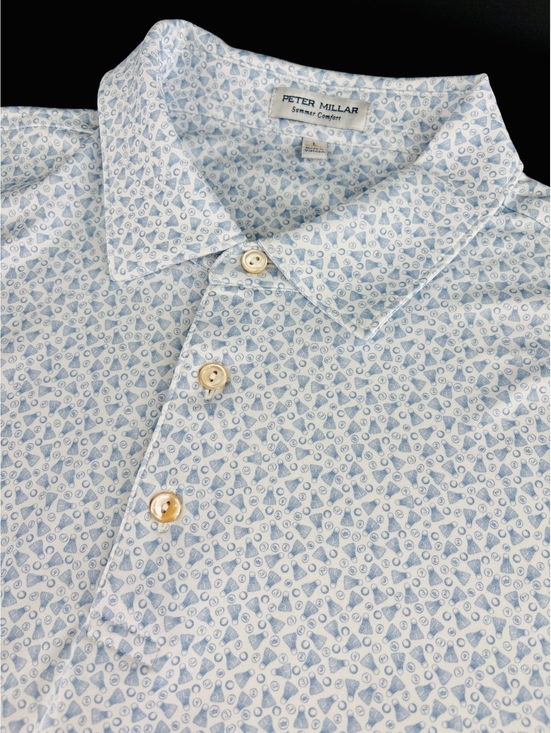 Peter Millar Other - Peter Millar Summer Comfort Golf Polo Men's L Shuttlecock Print Blue White